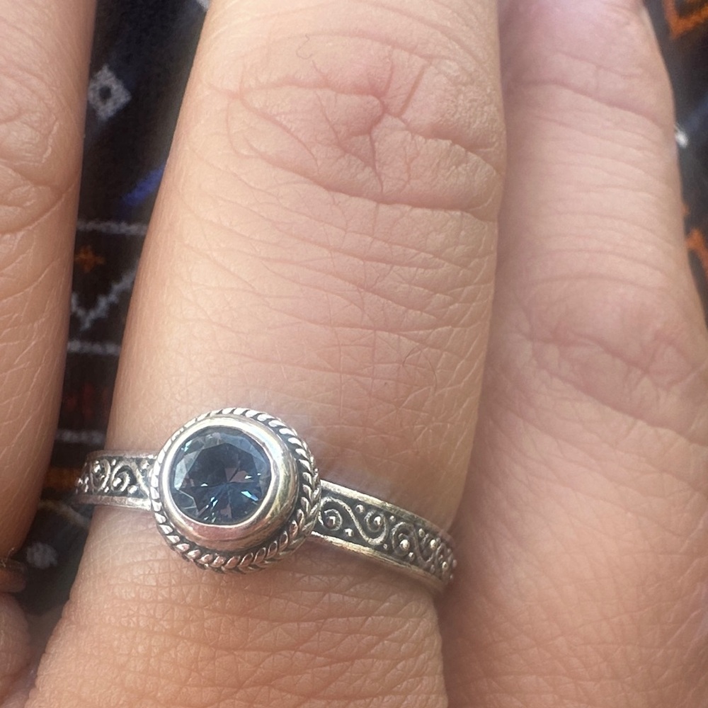 Sarda 925 Sterling Silver Blue Gemstone  Blue Scroll Band Ring